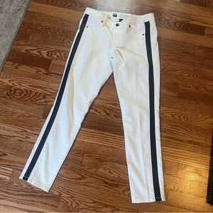 Mossimo White Denim Pants • Tuxedo Style w/ Blk Stripe Down Side Seams • Sz 2